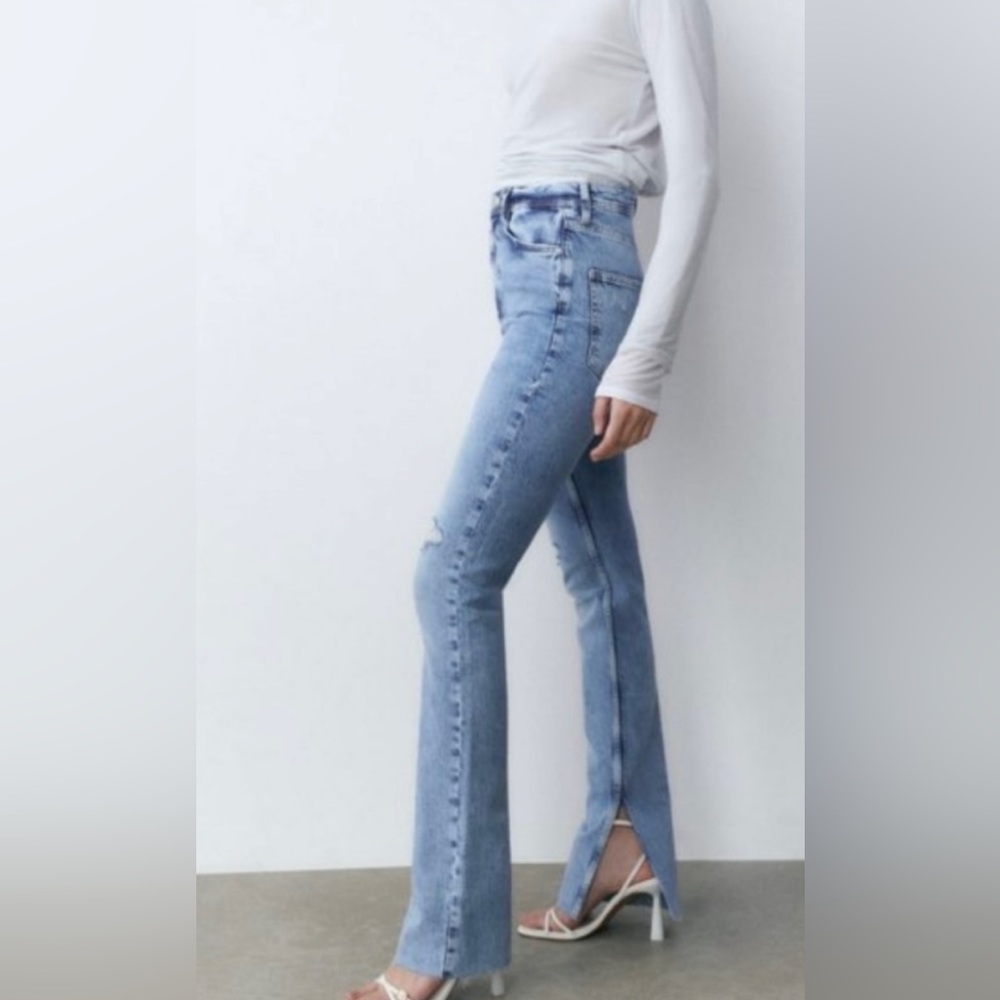 Zara High Rise Flare Leg Denim Jeans